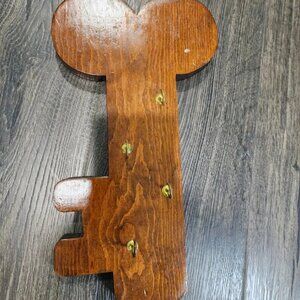 Vintage Handmade Carved Wooden Wood Key Wall Holder Hooks Kitsch Decor 13"